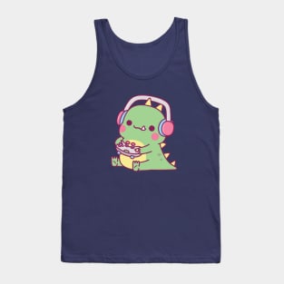 Cute Little Dinosaur Playing Video Games Tank Top